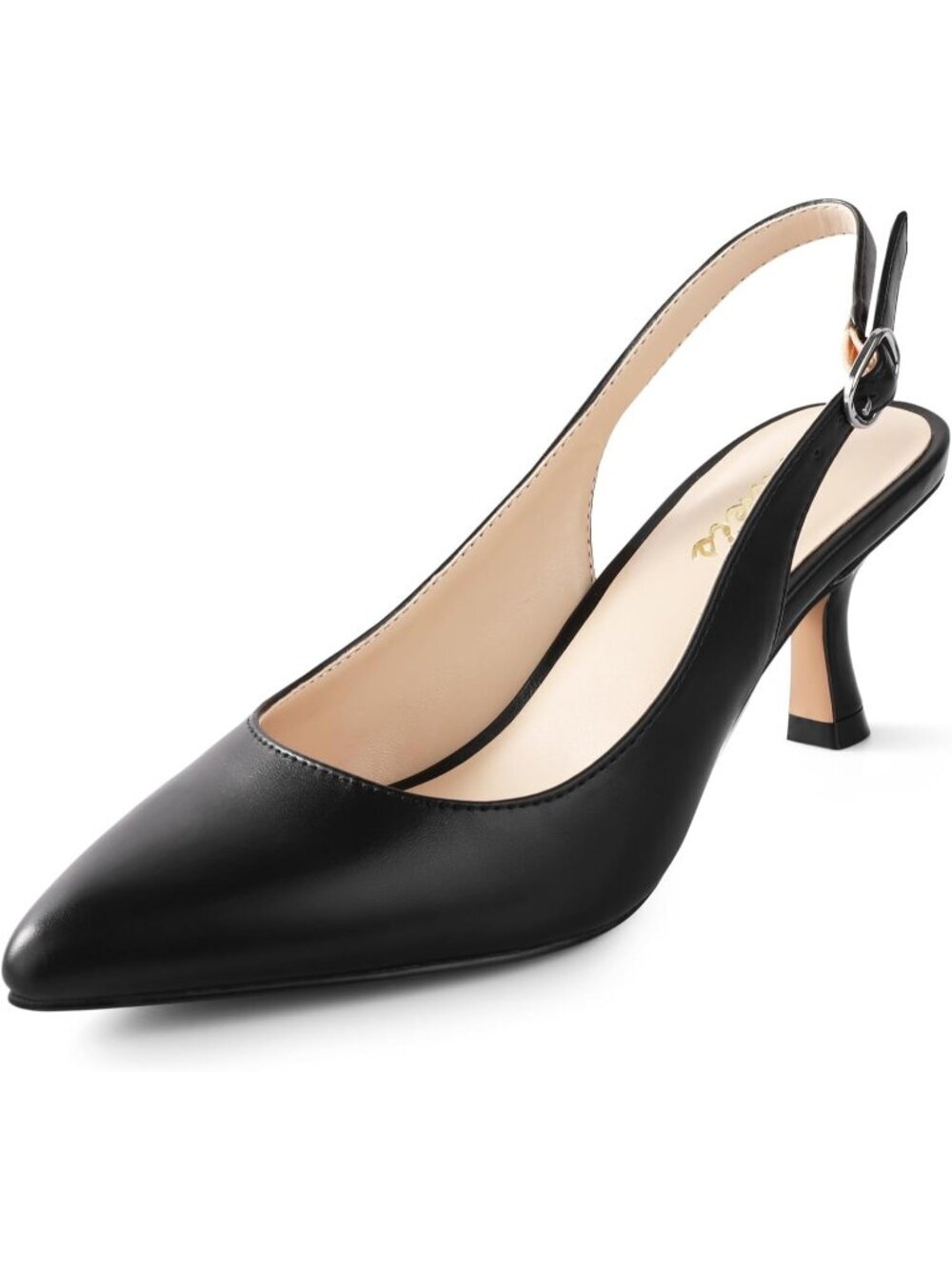 Women's Slingback Kitten Heels Closed Pointed Toe Black Pu Pumps Dress Shoes